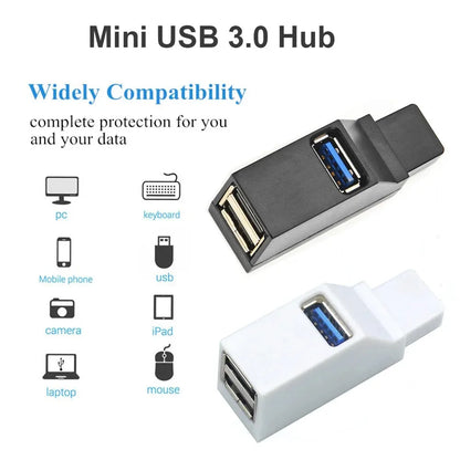 Usb port hub USB 3.0 HUB Adapter Extender Mini Splitter Box 1 to 3 Ports High Speed USB 2.0 For PC Laptop Disk Card Reader  PC