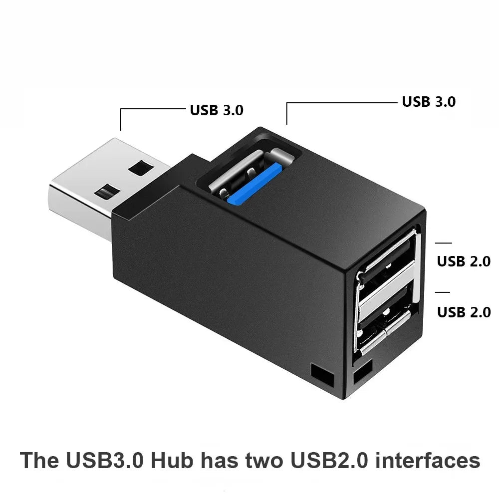 Usb port hub USB 3.0 HUB Adapter Extender Mini Splitter Box 1 to 3 Ports High Speed USB 2.0 For PC Laptop Disk Card Reader  PC